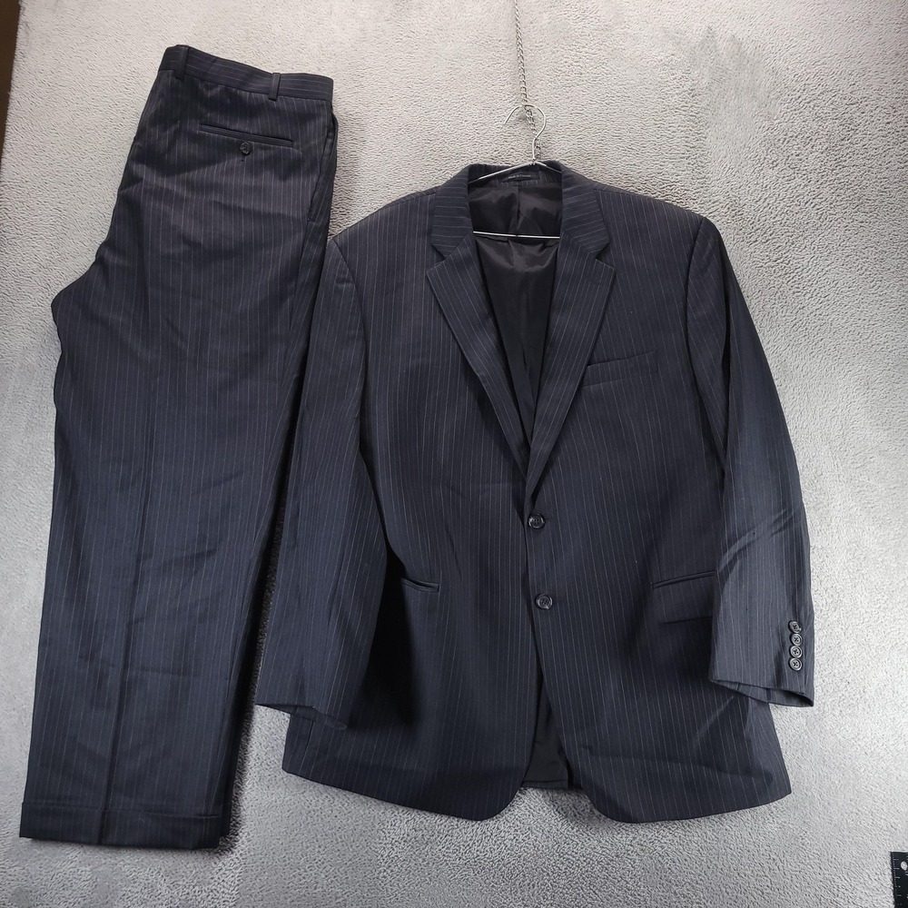 Lauren Ralph Lauren Suit Mens 48 40x32 Gray Pinstripe Wool Pleated Total Comfort